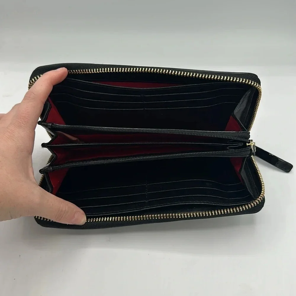 Kate Spade Carlisle Street Lacey Midnight / Cream polka dot zip around wallet